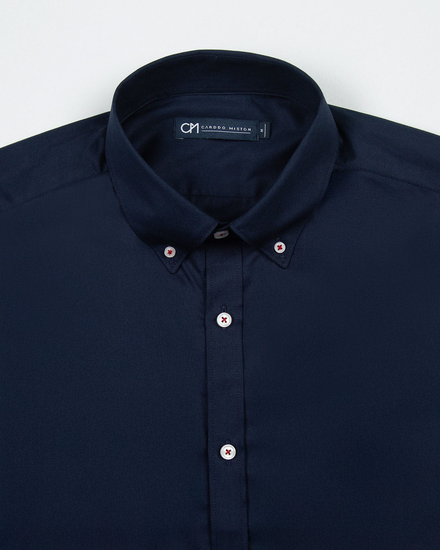Camisa Sarga Botón Contraste Algodón Azul Oscuro